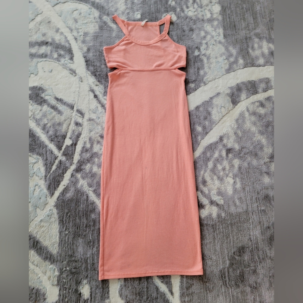 Sleeveless Coral Pink Maxi Dress with Cutout Detail Size M